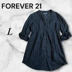 フォーエバー21 Ｖネックブラウス　シャツ　黒　チュニック　L