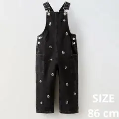 ブラックデニム刺繍オーバーオール