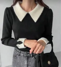 SHEIN スナ系 リブ編み ブラック ニット トップス 45109571