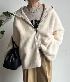 doudou リバーシブルフェイクムートンコート　アイボリー