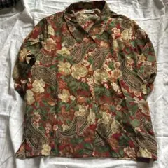 VINTAGE 昭和レトロ古着　花柄長袖シャツブラウス派手総柄　個性的 肩パッド