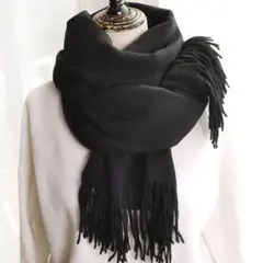 新品 定番上質大判 シンプル カシミヤ混 ストール マフラー ユニセックス 黒
