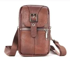メンズ 本革 牛革 スマホポーチ ベルトポーチ ショルダーバッグ ブラウン