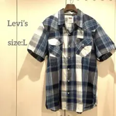 美品＊リーバイス　ウエスタン　半袖　チェック　シャツ　青　Lのサムネイル