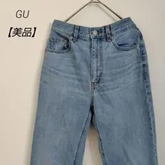 【美品】GU　ハイライズストレートジーンズ　ブルー　青　S〜Мのサムネイル