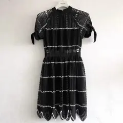 セルフポートレート レースワンピース 黒 UK6 半袖 リボン付き 美品✨