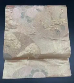 高級　洒落帯　袋帯　♢ 正絹　金糸　鶴　花柄　幾何学模様　R417