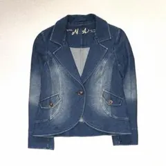 ノーカラーデニムジャケット XL インディゴ ヴィンテージ風 ストレッチ