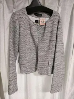 【新品タグ付き】サイズM ツイード ノーカラー ジャケットグレー 卒業式 入学式