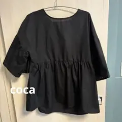 【coca】コカ　コットンライクベルスリーブブラウス　ブラック　Mサイズ