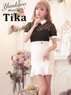 Tika ドットレースモノトーンマーメイドタイトミニドレス
