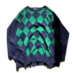 【90s】Ralph Lauren アーガイル コットン ニット ネイビー XL