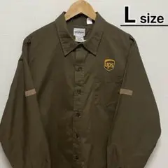 USA古着　ワークシャツ　長袖　L　ブラウン　ワンポイント　企業ロゴ　UPS