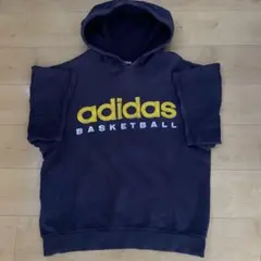 アディダス　スウェット　パーカー　半袖　ヴィンテージ　ネイビー 80s 90s