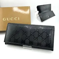 GUCCI グッチ　長財布　インプリメ　GG シマ　ブラック　極上美品　箱付き