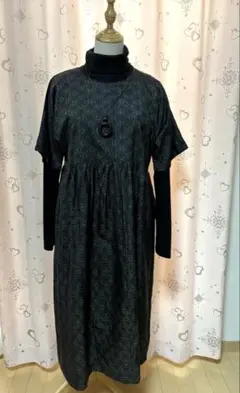 着物リメイク　ドルマンスリーブのワンピース　　大島紬