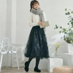 フリーサイズ フレアスカート ウエストゴム 大人かわいい チュールスカート 膝下