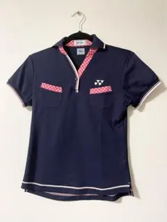 YONEX ゲームシャツ　ネイビー ピンクチェック　クール素材　半袖　M