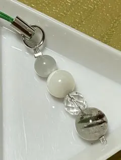 天然石ビーズストラップ ホワイト系 約8cm