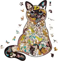 木製パズル 動物パズル 猫 脳トレパズル モザイクパズル (ラージ)