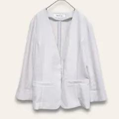 【ナチュラルビューティー】ノーカラージャケット　ライトグレー　M　上品　人気