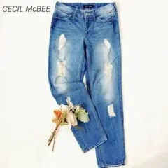 セシルマクビー　デニムジーンズ　S　青　ダメージ加工　綿　Y2K　平成ギャル