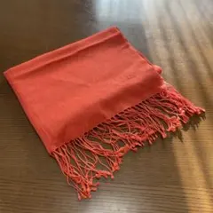 美品　ランバン　ストール　絹　カシミヤ　朱赤　オレンジ　ライトレッド