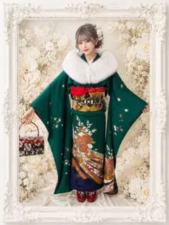 高級総絞り振袖フルセット ファー・草履・バッグセット 花刺繍 - メルカリ