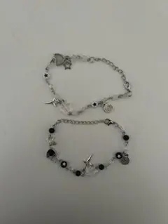 シルバー925 2連ブレスレット 星とハート