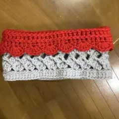 ネックウォーマー　ハンドメイド　　　レッド　　　グレー