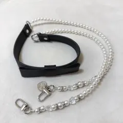 pium ピウム　ショルダーリボンパールチェーン　ブラック　スマホショルダー