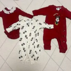 H&M 赤い襟付きロンパースとミッキー柄カバーオール