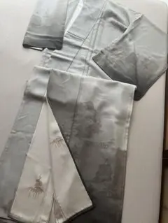 しつけ付き　単衣　二重紗　紗袷　ブルーグレー　ぼかし　ゆったり