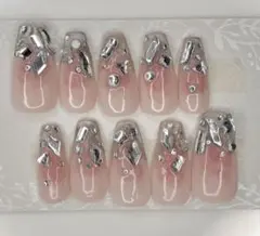 ピンクシルバー グラデーションネイルチップ 10個セット