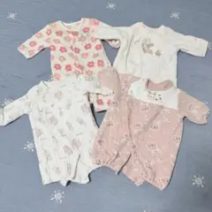 女の子用！50-60ベビー花柄・ハート柄ロンパースセット