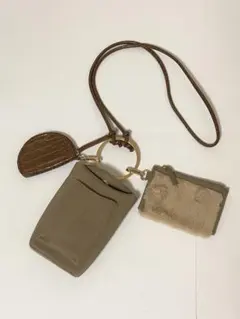 ファー スマホショルダーバッグ コインケース セット ポーチ マルチバッグ 茶色