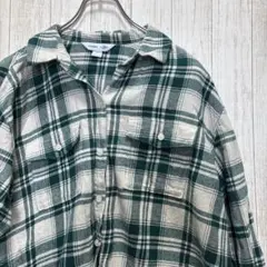 OLD NAVY 古着　長袖　レディース　L ネルシャツ　グリーン系