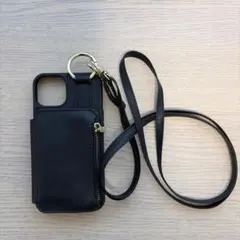 iPhone14用　スマホショルダー ストラップ付 ケース ブラック