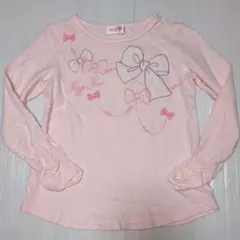 110★メゾピアノ★リボンアップリケ付き！ロゴプリントＴシャツ★