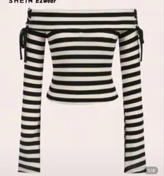 SHEIN オフショルダー長袖Tシャツ ブラック・ホワイトストライプ