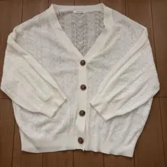 【COLZA】透かし編み カーディガン ホワイト 5分袖 L♥