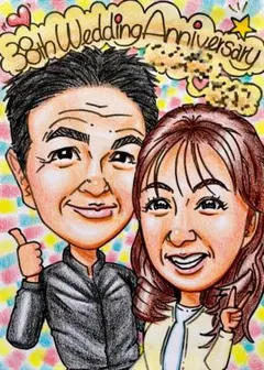 【記念日似顔絵 パステルタッチ】オーダー似顔絵☆結婚式、誕生日や記念日に