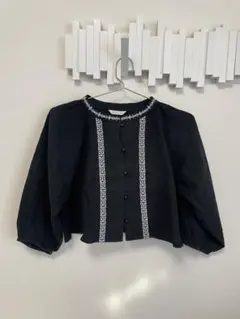 ehka sopo クロスステッチ 刺繍 ボレロ ブラウス　五分丈　ブラック