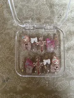 ネイルチップ マイメロディ 量産系 透明キラキラ クロス ロング Sサイズ