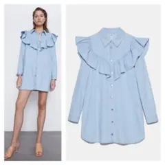 ZARA フリル付きライトブリーチ長袖シャツ XL