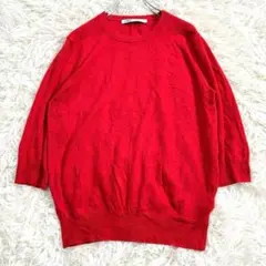 7949良品✨ZARA 五分袖ニット カットソー L 赤 派手 ゆったり 綺麗め