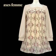 【axes femme】花柄　チュニック ワンピース 素材切り替え　リボン