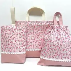 No.335＊入学グッズ　手提げバッグ　体操着袋　ハンドメイド　くすみピンク