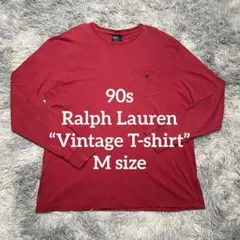 90s ラルフローレン シングルステッチ 長袖T 胸ポケ レッド 鬼フェード Lのサムネイル