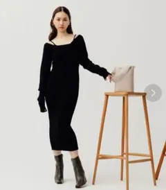 RANDEBOO レイヤードニットワンピース　黒　ブラック